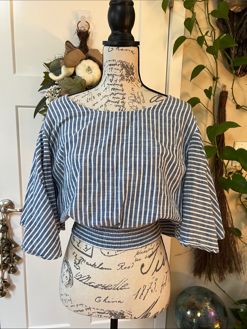 Japna Blue and White Striped Cotton Tunic Top